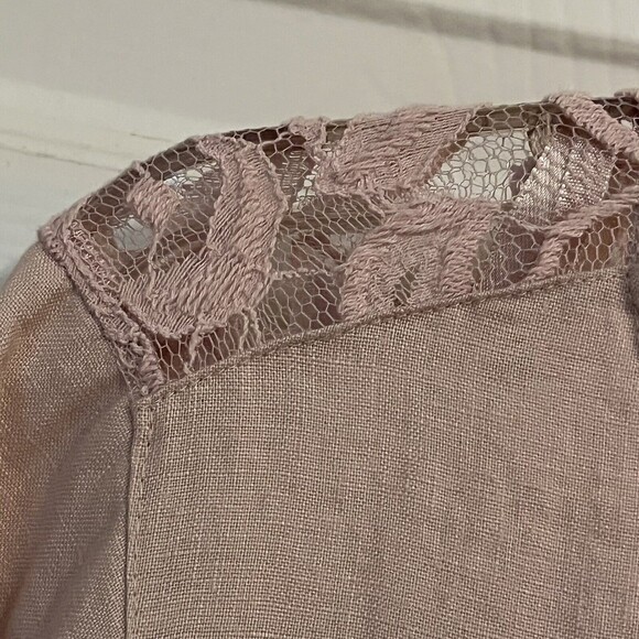 Ali Miles S Blush Linen Blouse Jacket Lace Details Boho Lagenlook Romant… - Picture 5 of 12